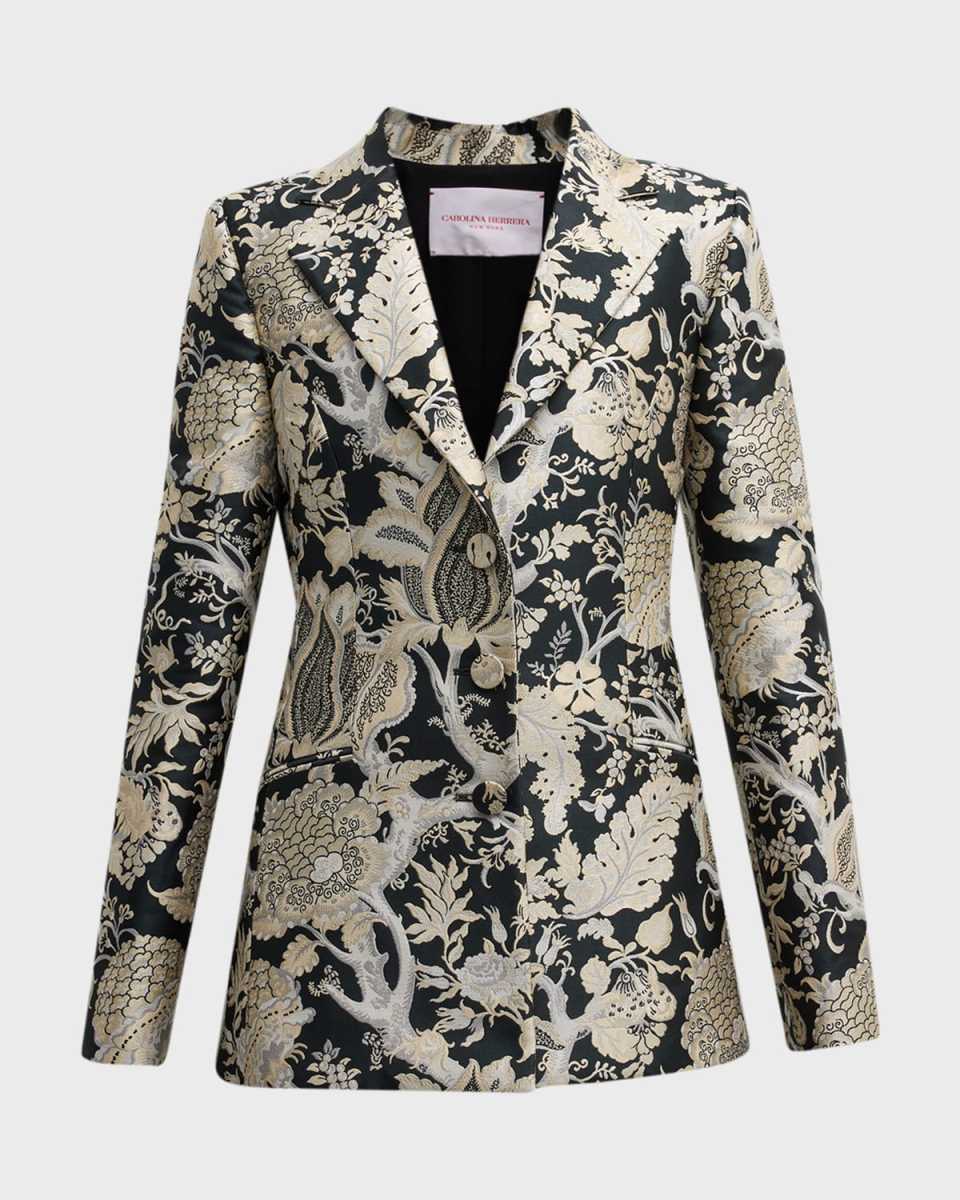 Single-Breasted Brocade Blazer Jacket